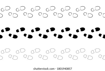 Flat linear design. The path of human footprints from feet without shoes. Human footprints isolated on a white background. Seamless path. Vector illustration.