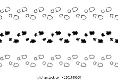 Flat linear design. The path of human footprints from feet without shoes. Human footprints isolated on a white background. Seamless path. Vector illustration.