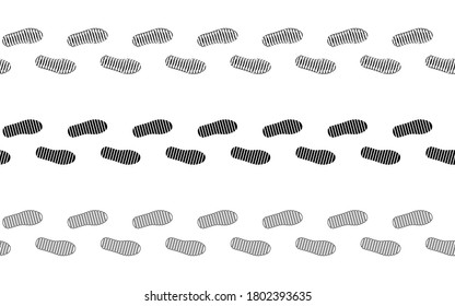 Flat linear design. The path of human footprints from feet without shoes. Human footprints isolated on a white background. Seamless path. Vector illustration.