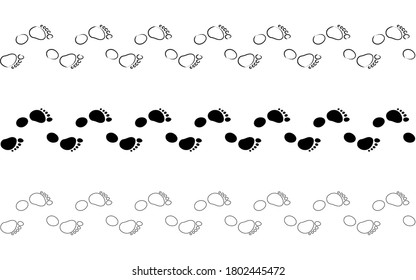 Flat linear design. The path of human footprints from feet without shoes. Human footprints isolated on a white background. Seamless path. Vector illustration.