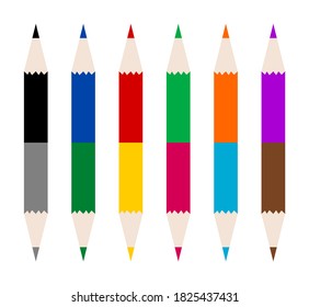 Flat linear design. Pencil icon for apps and web sites. Set of colored pencils. Twelve colors. Isolated on white background