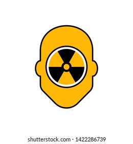 Flat linear design. Radiation icon for applications, web sites and public use. Silhouette of a human head and a radiation symbol. Conception. Vector.