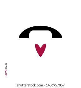 Flat linear design. Romantic phone call icon for apps, public places and web sites. Color handset and heart shape. Vector illustration