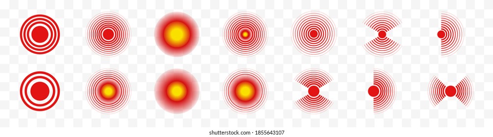 Flat linear design. Round red circles of pain. Vector set.