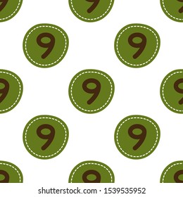 Flat linear design. Seamless texture of numbers. Numeral - 9. Can be used for wallpaper, pattern fills, web page, surface textures, textile print, wrapping paper - Vector