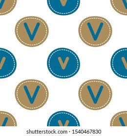 Flat linear design. Seamless texture of the English alphabet. Letter - V and v. Can be used for wallpaper, pattern fills, web page, surface textures, textile print, wrapping paper - Vector