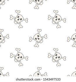 Flat linear design. Seamless texture of the human skull and bones. Can be used for wallpaper, pattern fills, web page, surface textures, textile print, wrapping paper - Vector