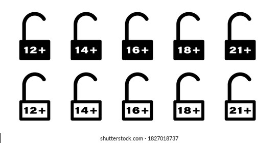 Flat linear design. Set of age restriction signs. Age limit concept. Vector illustration.
