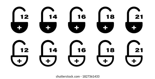 Flat linear design. Set of age restriction signs. Age limit concept. Vector illustration.