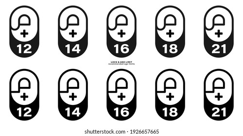 Flat linear design. Set of age restriction signs. Age limit concept. Recommended age restrictions for viewing or using content. Set of vector isolated elements.