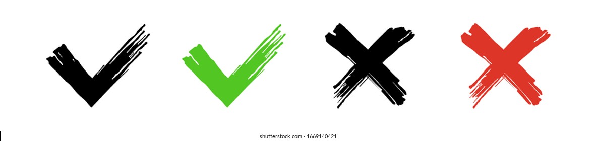 Flat linear design. Set of checkmark and cross icons. isolated on a white background. Vector illustration.