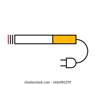 Flat linear design. Set. Electronic cigarette icon for applications, web sites and public use. Lit smoking cigarette and electrical outlet. Modern technology - Vector.