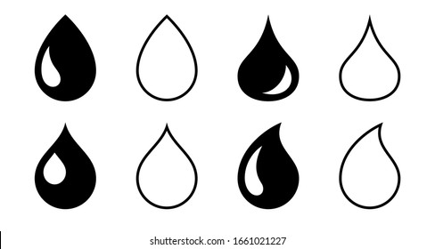 Flat linear design. Set of icons. Water drops isolated on a white background. Vector illustration.