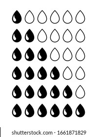 Flat linear design. Set of icons. Water drops isolated on a white background. Vector illustration.