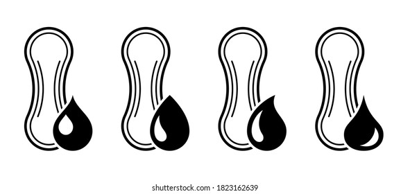 Flat linear design. Set of icons. A sanitary napkin with a drop. Information sign for packaging. Vector illustration.