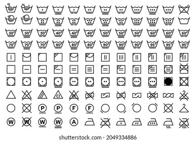 Flat linear design. A set of symbols for the care of textiles. Labeling marks for clothing and other textile products. Vector elements.