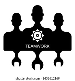 Flat linear design. Settings icon for mobile apps, web sites and public use. Teamwork with a leader in the center. United man and spanner silhouette. Vector illustration.