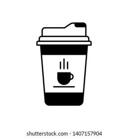 Flat linear design. A sign of a drink in a cup for public places. Paper cup with hot drink. Vector illustration.