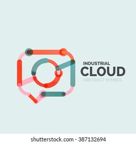 Flat linear design speech cloud logo. Talk bubble, modern geometric industrial thin line icon