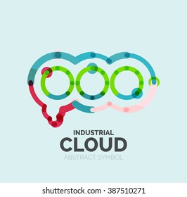 Flat linear design speech cloud logo. Talk bubble, modern geometric industrial thin line icon