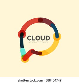 Flat linear design speech cloud logo. Talk bubble, modern geometric industrial thin line icon. Vector