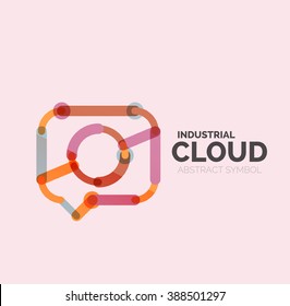 Flat linear design speech cloud logo. Talk bubble, modern geometric industrial thin line icon. Vector