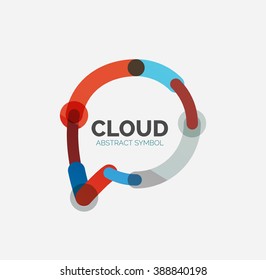 Flat linear design speech cloud logo. Talk bubble, modern geometric industrial thin line icon