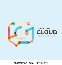 Flat linear design speech cloud logo. Talk bubble, modern geometric industrial thin line icon. Vector