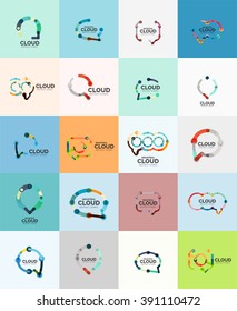 Flat linear design speech cloud logo. Talk bubble, modern geometric industrial thin line icon. Vector