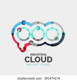 Flat linear design speech cloud logo. Talk bubble, modern geometric industrial thin line icon. Vector