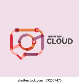Flat linear design speech cloud logo. Talk bubble, modern geometric industrial thin line icon. Vector