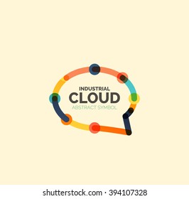 Flat linear design speech cloud logo. Talk bubble, modern geometric industrial thin line icon. Vector