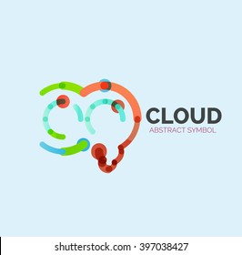 Flat linear design speech cloud logo. Talk bubble, modern geometric industrial thin line icon. Vector