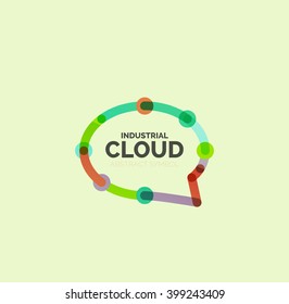 Flat linear design speech cloud logo. Talk bubble, modern geometric industrial thin line icon. Vector