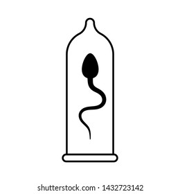 Flat linear design. Sperm in a condom. Medical protection icon for applications, web sites and public use. Intimate health. Vector illustration.