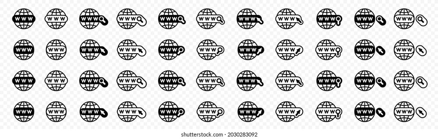 Flat linear design. Web site or internet icons set. Go to the web link. Internet symbol - www. Vector elements.