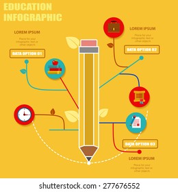 Flat linear education pencil tree infographic template.Vector Illustration.