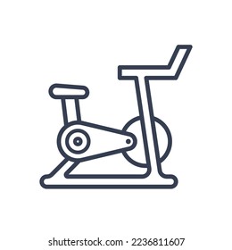 Flat linear exercise bike on white background. Bicycle simulator concept vector icon design. 