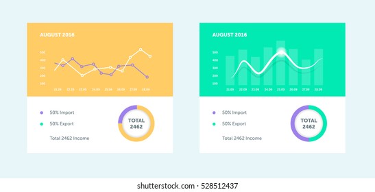 Flat Linear Graph Chart. Infographic Dashboard Template With Flat Design Graph