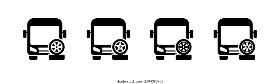 Flat linear icons set of bus wheels - vector style.