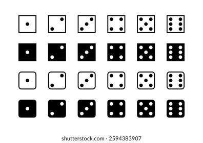 Flat linear icons set of dice faces - vector design.