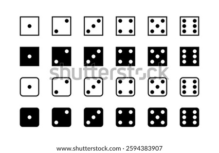 Flat linear icons set of dice faces - vector design.