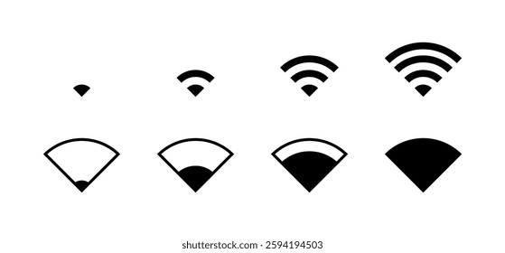 Flat linear icons set of different wi-fi signal strengths in vector format.