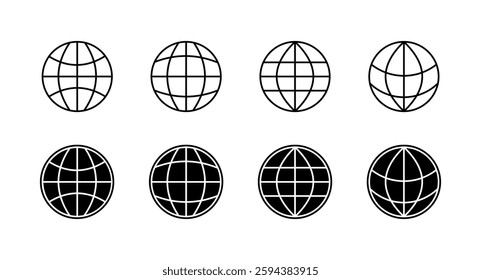 Flat linear icons set - globe and grid designs vector illustration.