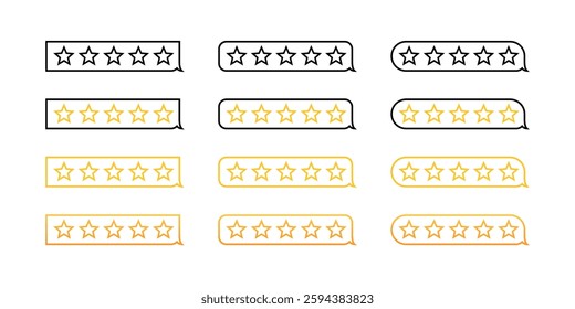 Flat linear icons set of star rating systems with speech bubbles.