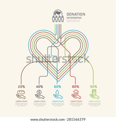 Flat linear Infographic Charity and Donation Outline concept.Vector Illustration.