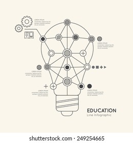 Flat linear Infographic Education Outline lightbulb Concept.Vector Illustration.