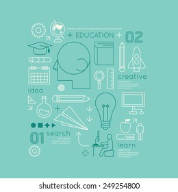 Plano linear Infográfico Educação esboço Gráficos Tecnologia Concept.Ilustração vetorial.