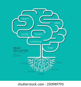 Flat Linear Infographic Education Outline Brain Roots Concept.Vector Illustration.