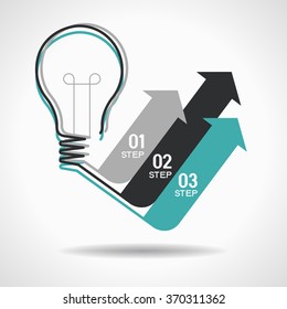 Flat linear infographic lamp ideas and arrows. Growth Arrow Four Pieces Bulb Idea